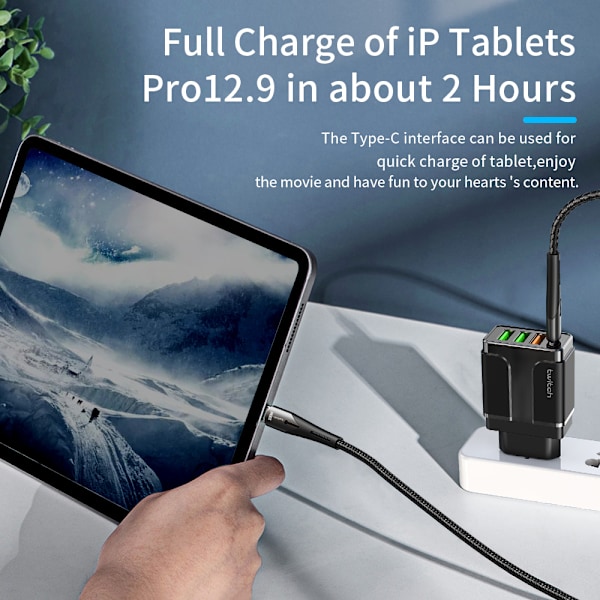 USB-C till USB-C-kabel, snabbladdning, 60 W, 2,4 A, 0,5 m, svart