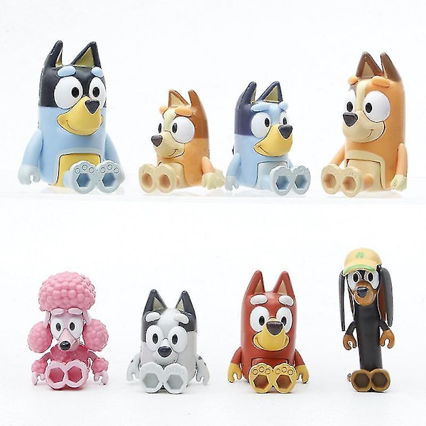 8-12 st Bluey Bingo Figur Leksaker Familj Kawaii Rörlig Led Actionfigur Leksaker Seriefigur Bluey Vänner Pvc Modell Docka för Nytt År 8pcs-A