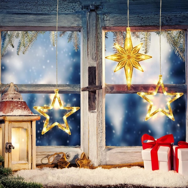 3 julepyntpakker til indendørs vindueslys, lyskæder