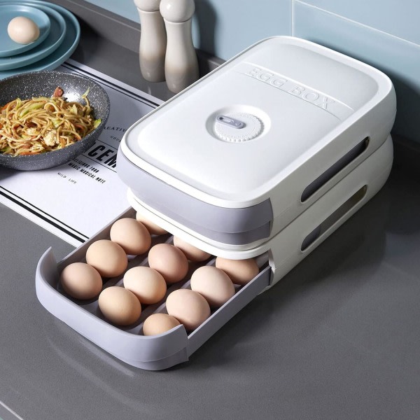 Forvaringsbeholder for äggställ, kjøleskap rymmer 21 ägg, låda för köksägg, lagringslåda for äggkorg, ägghus
