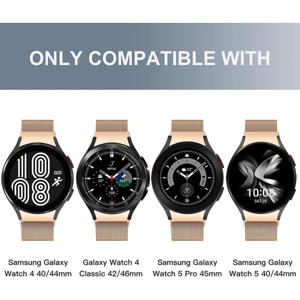 Metallrem kompatibel med Samsung Galaxy Watch 4 (40/44mm)/ watch 4 Classic (42/46mm)/ watch 5 (40/44mm)/ watch 5 Pro (45mm), 20mm rostfritt stål Magn