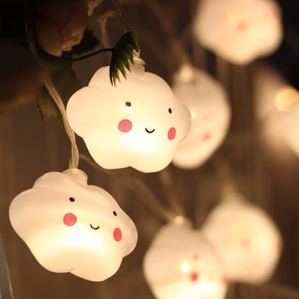 LED Creative White Cloud Smiling Cloud String Light Kids Room Tent Birthday Decoration Battery Cloud Hanging Light-1.5m 10 Lights-FF-