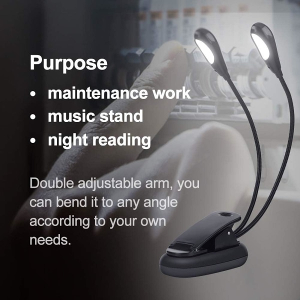 Musikkstativ LED-lys, Mini Dual Arm Clip Light Justerbar