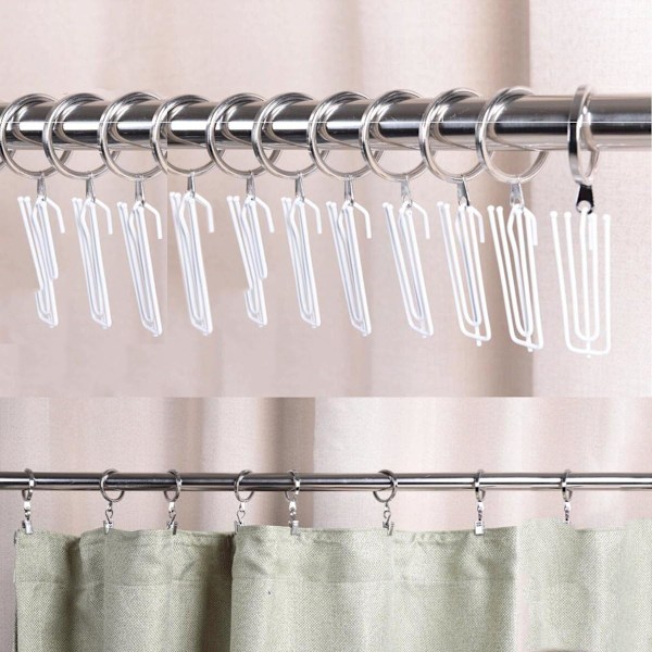 20-pack silverfärgade gardinringar i metall med fästöglor