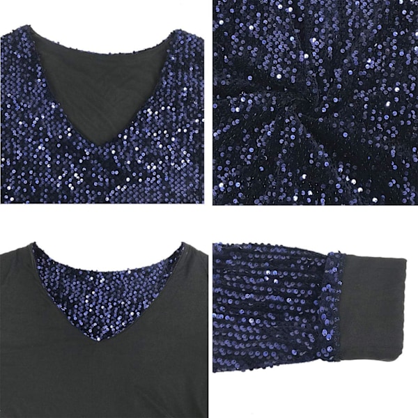 Dam Plus Size Paljettklänning V-ringad Fest Cocktail Glitter Glittrig Kväll Stretchig Mini Bodycon Klänningar