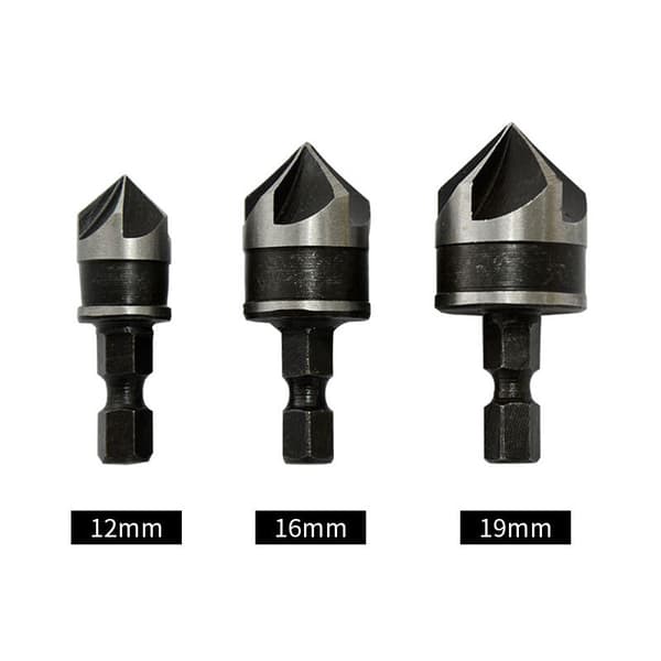 3 stk. 1/4\" Hex HCS undersænker 5 fløjtebor til undersænkning af undersænkede skruer 12mm/16mm/19mm til træmetal-XS6-