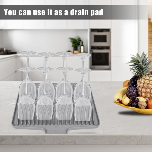 Silicone Dish Drying Mat, Silicone Dish Rack for Kitchen Counter, Heat Resistant Non-Slip Foldable Drainer Tray, 40 x 33 cm, Grey-FF-