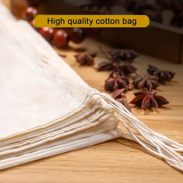 20 stycken återanvändbara säckvävspåsar med dragsko i bomull, naturliga oblekta bomullsfilter örtpåsar, (12*15 cm)