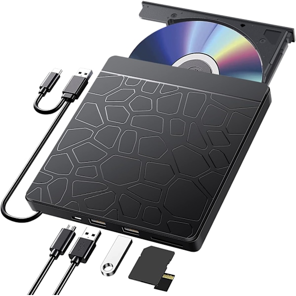 Extern CD DVD-enhet för Windows 11 10 Laptop, USB 3.0 och Type-C Portabel CD DVD +/-RW ROM-enhet B