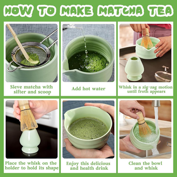 Keraaminen teesetti, sisältää matcha-kulhon, Matcha-vispilätelineen ja matcha-vispilän, 5-osainen setti turkoosi-XF6- turquoise
