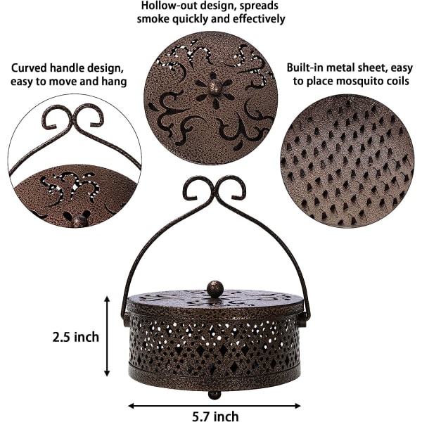 Myggspiralhållare, Retro Portabel Mygga rökelsebrännare för hem och camping (brun)