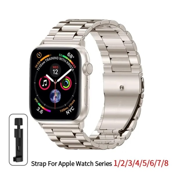 Käsivarsinauha i rostfritt stål Apple Watch Ranneke 45 mm Ultra 49 mm 41 mm 40 mm 44 mm watch Metallarband Iwatch Series 9 8 7 6 5 Starlight