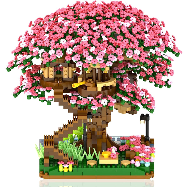 Sakura Bonsai Tree Set for flickor, Sakura Bonsai Tree Set Mini Brick, Mini Brick Sakura Tree House, et bra presentalternativ for barn og voksne.