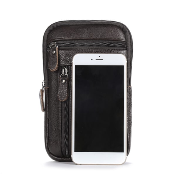 Herre ekte lær Trendy telefonveske Belteväske Skulder Crossbody midjepakke