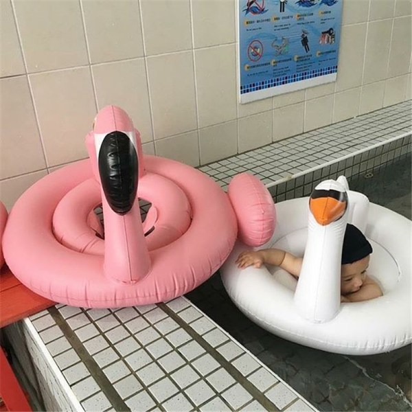Baby svømmebasseng flyte, oppblåsbar flamingo flyte, spedbarn svømmering, oppblåsbar rosa flamingo baby flyte for basseng, hvit White
