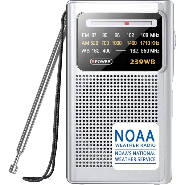 Väderradio, AM/FM batteridriven transistor bärbar radio med bästa mottagning, stereohörlursuttag