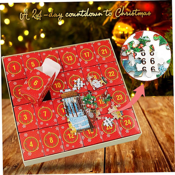 Adventskalender 2024, Julpussel, Adventskalender 1008 bitar för barn och vuxna, 24 dagars julnedräkningskalender & leksak & spel