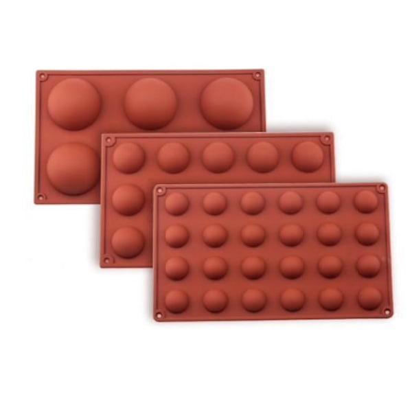 3-pak Silikoneform - Kugle/Halvkugle 6/15/24 - Is/Chokolade/Geléform Brown Brun