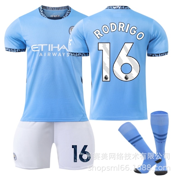 Rodrigo 16 Manchester City 24-25 Hjemmefotballtrøye, Ny Sesong Voksne Barn Siste Trøye Adult XS（155-165cm）