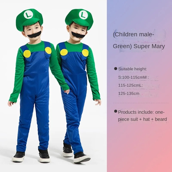 Mub- RS583 Børnetøj Mario Super Mario Kostumer Halloween Cosplay Anime Kostume Forældre-barn Rollespil Kostume Mario Voksen Mænd Grøn XL Mario adult men Green