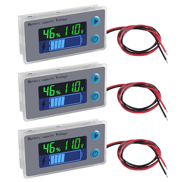 (3st) Batterimonitor 10-100V Digital batterikapacitetsmätare, Procentnivå Spänning Temperaturomkopplare Mätare