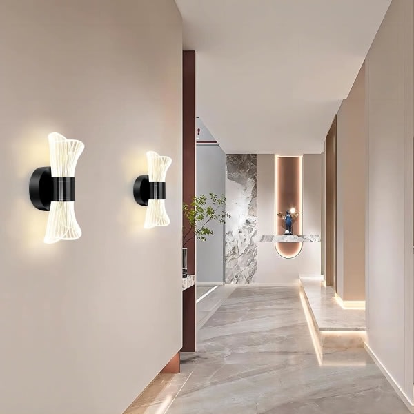 Dimbar LED-vegglampa for innenhusbruk, 10W Modern LED-vägglampa Creative Design, Akrylbelysningsvägglampa, svart