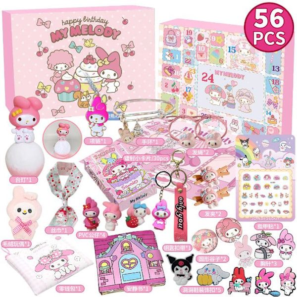 Julkalender med Sanrio-figurer i blindbox-set, leksaker för flickor, nedräkning till jul, semesterdekorationer Melody