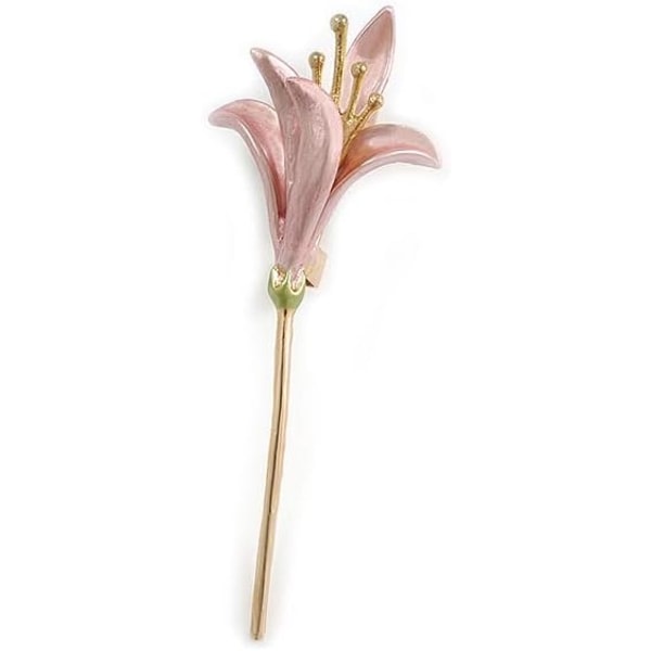 Lyserød emalje Calla Lily Guldfarvet blomsterbroche - 70 mm lang