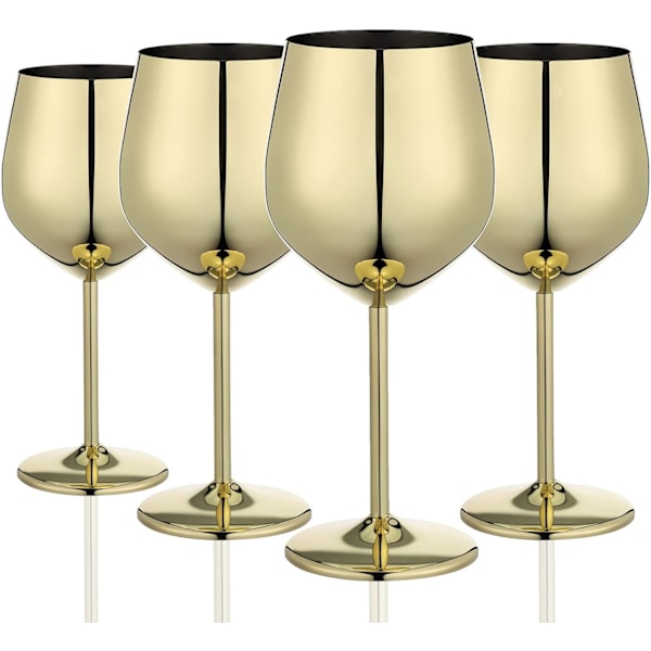 Vinglassett med 4, 53 cl Rustfritt Stål Vinglass, Knusesikre & Bærbare Stilkglass i Metall for Utendørs, Reiser, Camping og Basseng Gold