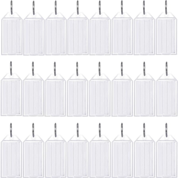 100 stykker vita tuffa plastnykkelbrickor med delad ringetikett Fönster ID Bagageetikett Nykkelringnøkkelring