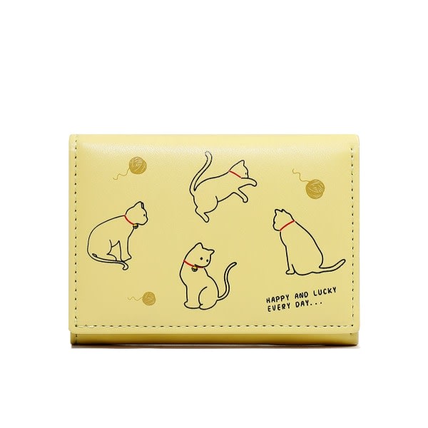 Piger Cute Cat Print tegnebog Katte, der spiller bold Trifold tegnebog Lille tegnebog Kontant lommekortholder ID vinduestaske til kvinder (GUL)