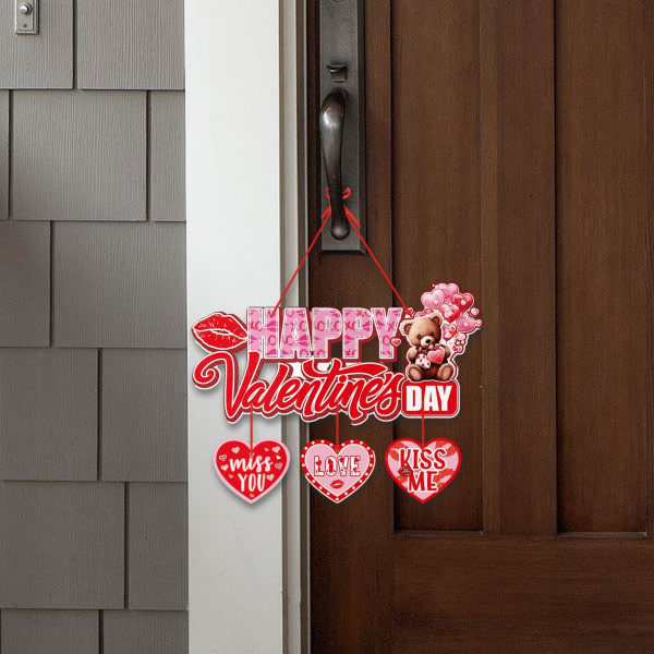 Valentinsdagskransskilt - dørvelkomstskilt - yndig vandafvisende holdbar anti-fade Valentinsdag dørophæng
