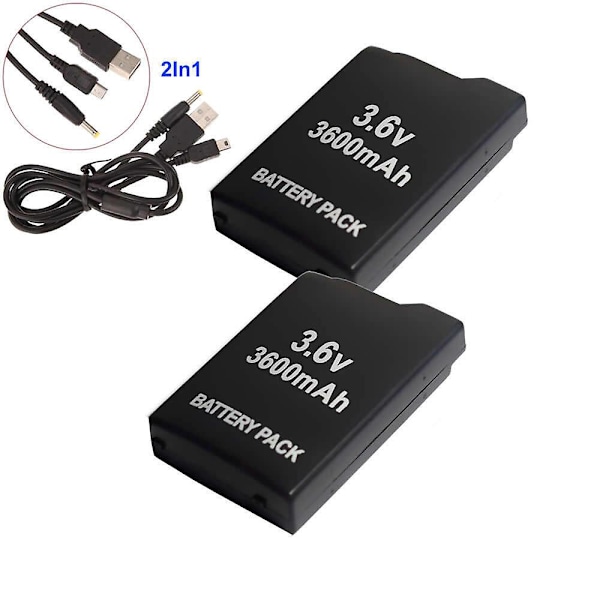 3600mah Batteri 2-pakning + 2-i-1 Data Ladningskabel Kompatibel Sony Psp 1000 Psp Fat Psp-110