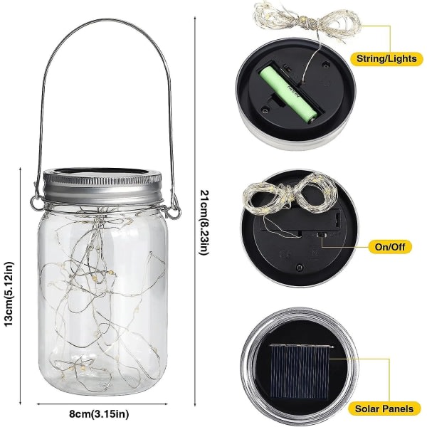 Solar Garden Hängande lyktor 4-pack Solar Powered Mason Jar Lights 20 LEDs Vattentät Fairy String Glass Lights Indoor Outdoor för Bord Patio Cou