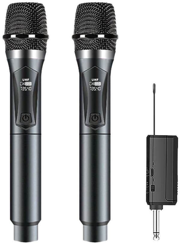 Trådløst mikrofonsystem med modtager 60 m til karaoke, bryllup, DJ
