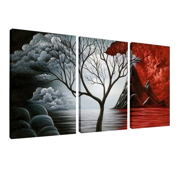 Molnträdet Stora 3 paneler Moderna sträckta och inramade giclée canvastavlor Abstrakta havslandskapsmålningar Reproduktion Havsstrandbilder