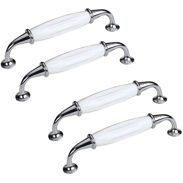 Set med 4 keramiska dörrhandtag, porslinsknoppar med 128 mm hålavstånd
