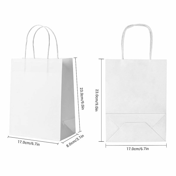 25st Vita papperspåsar med handtag, 23×8×17