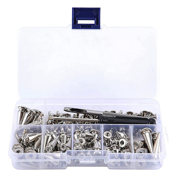70-pack silverfärgade blandade formspikar och nitar, konforma krokspikar, lädernitkit för kläder, skor, B