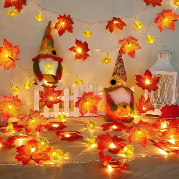 Lønneblad Gresskar LED Lyslenke, Batteridrevet Halloween Thanksgiving Dekor Single Maple Leaf 3m 20 lights + flash