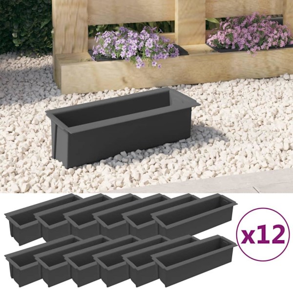 vidaXL Plantekasser til Europaller 12 stk. grå 36x13,5x9,5 cm PP Grey grå