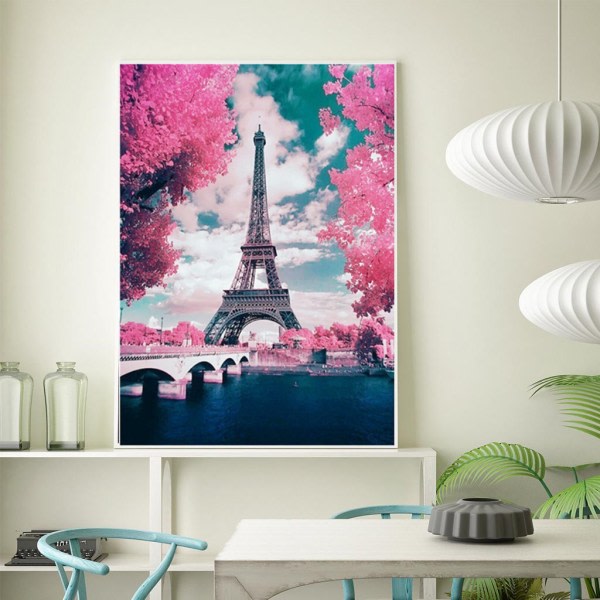 DIY 5d diamond painting , Eiffel Tower 5D diamond painting Täysi timanttikirjontasarja dotz Kodin seinäsisustus-25cm*35cm Pinkki Paris