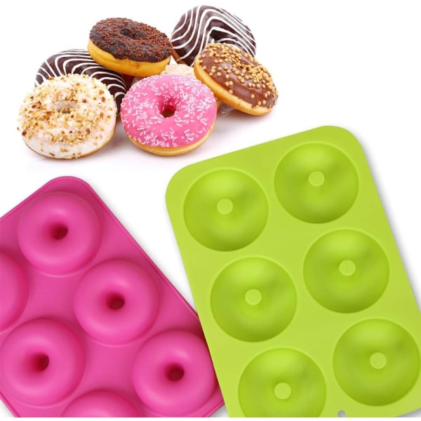 Molds i silikon, 2-pack non-stick silikonformar av livsmedelskvalitet för munkbakning – grön och rosröd