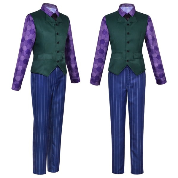 Högkvalitativ Heath Ledger Cosplay kostym Halloween Herrfilm The Dark Knight Joker Costume Lila jacka kompletta set 140