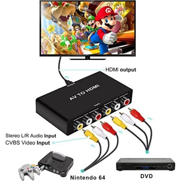 Scart til HDMI-omformer, RCA til HDMI-omformer, 3 i 1 HDMI-omkobler