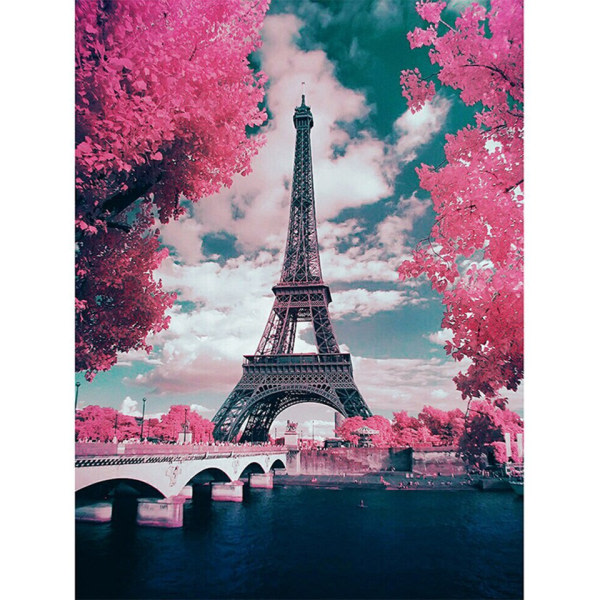 DIY 5d diamant maleri, Eiffeltårnet 5D diamant maleri Fuld diamant broderi kit dotz Hjem væg dekoration-25cm*35cm Pink Paris