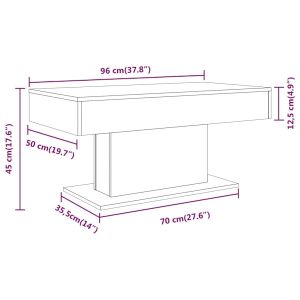 vidaXL Soppipöytä ruskea tammi 96x50x45 cm konstruoitu puu Brun 19350