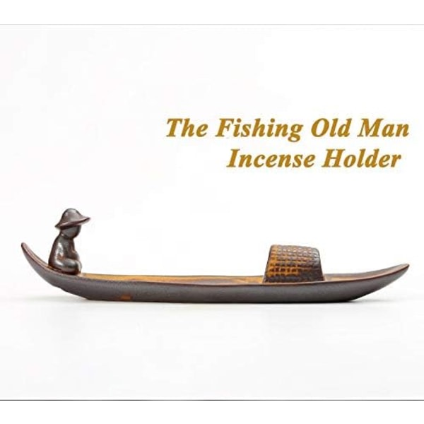 Fishing Old Man Keramisk rökelsebrännare - Handgjord japansk rökelsepinnarhållare - Idealisk för heminredning och luftfräsch