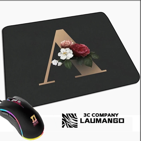Liten spillmatte Gyllen initialt navnmønster Kawaii musmatte Gamer Mini datamaskin Anime matte Gummimatte PC-tilbehør Matter GG002029 GG002029 20x25cm