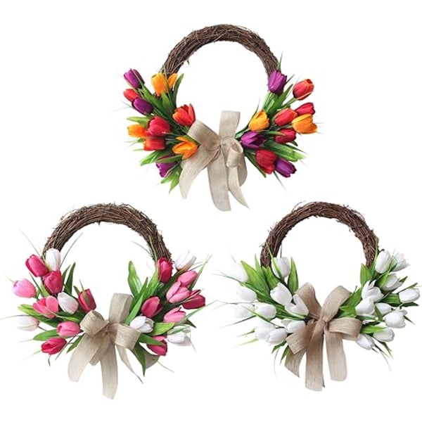 1 stk rosa simulering blomsterkrans knopp tulipan krans plast-XF3-